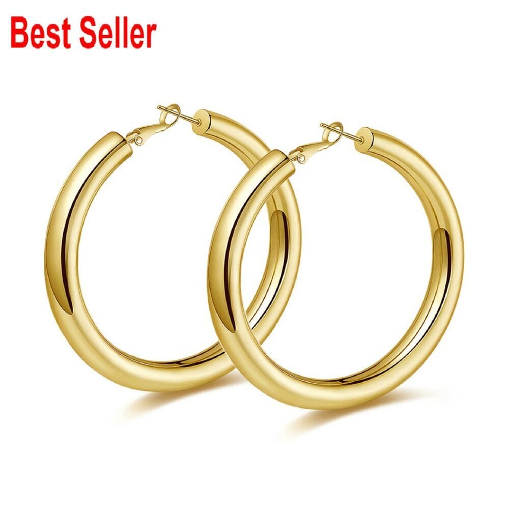 Chunky Gold Hoop Earrings 14K Plated Hollow Tube Lightweight Elegant